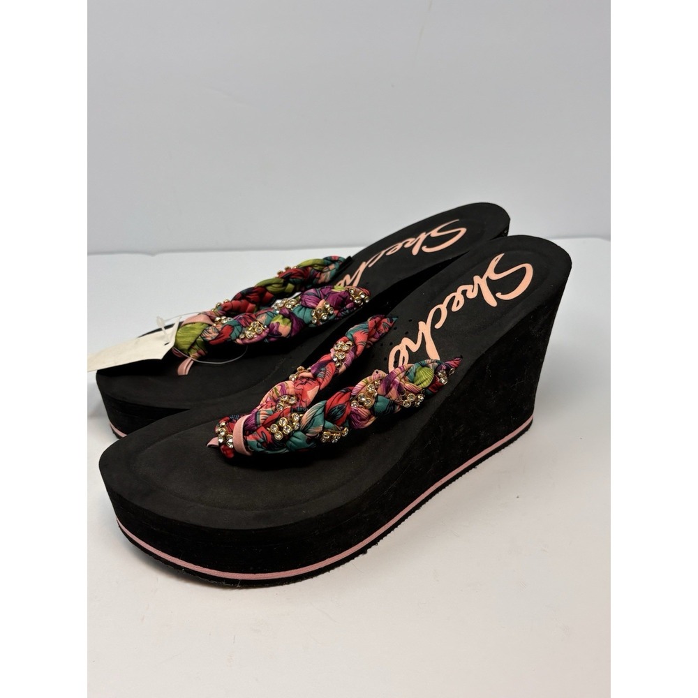 VTG 90s Y2K Skechers Sandals Sz 9 Platform Floral Butterfly Flip Flop Foam